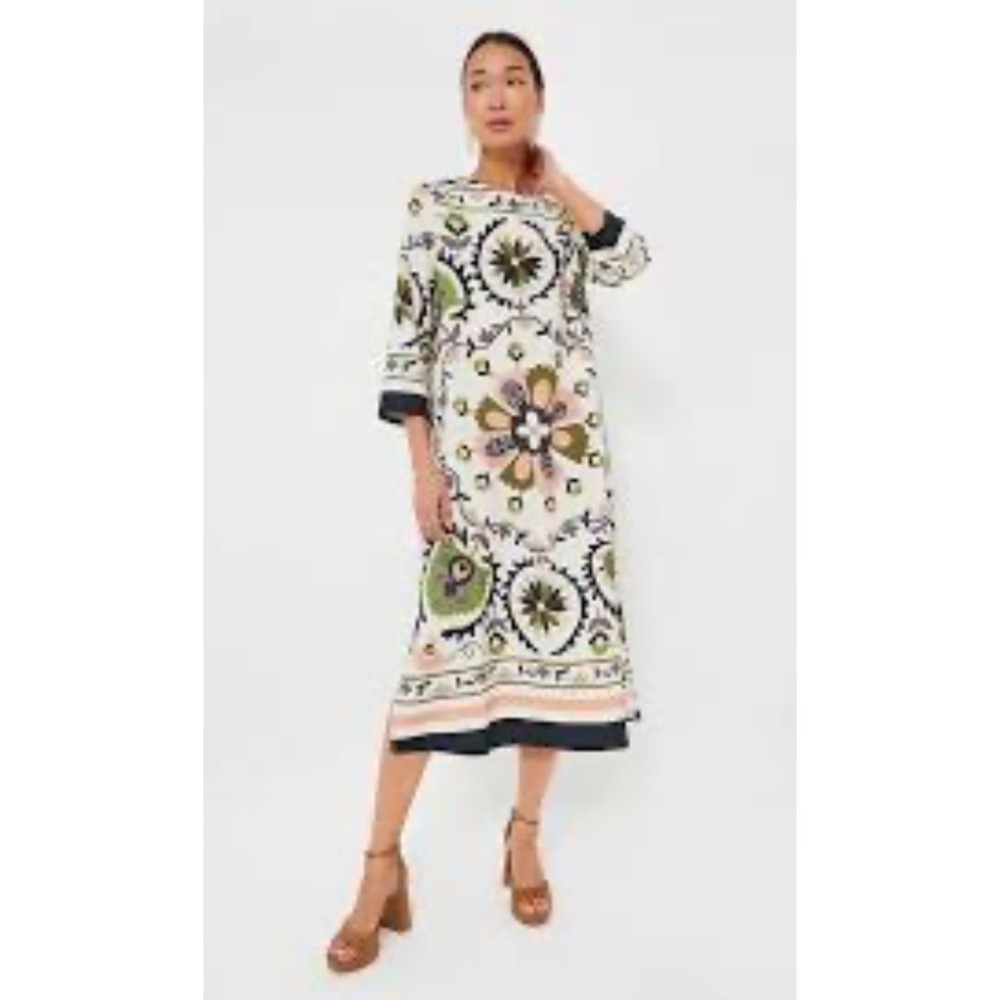 Tuckernuck Sundial Stripe Jamie Dress Floral Suzani Print Midi‎ Shift 3/4 S NWT